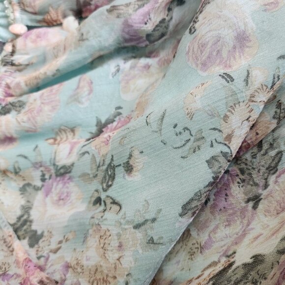 Floral Sheer Bell Sleeve Pleated Blouse Rose Pastel fairy‎ Small Romantic - Picture 16 of 16